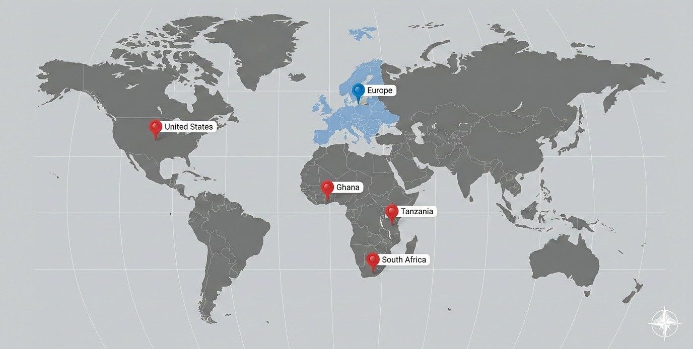 World map of planned Amore Landmark locations